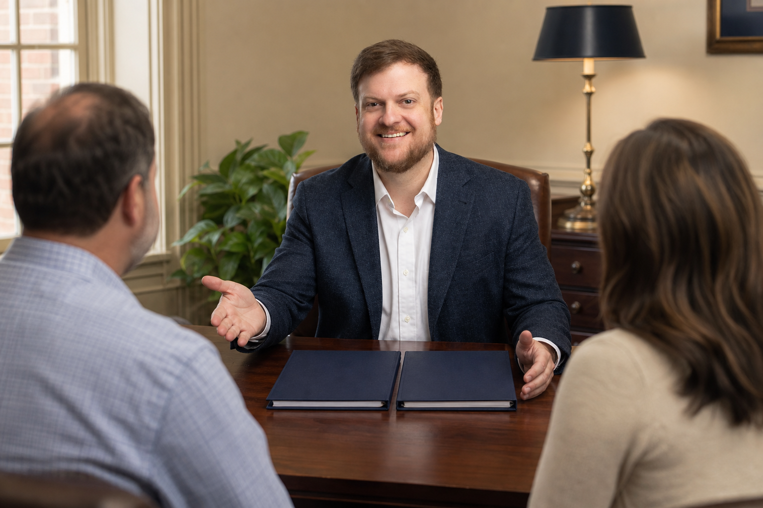 Louisiana trusts lawyer Morgan Field explains wills and trusts to a couple