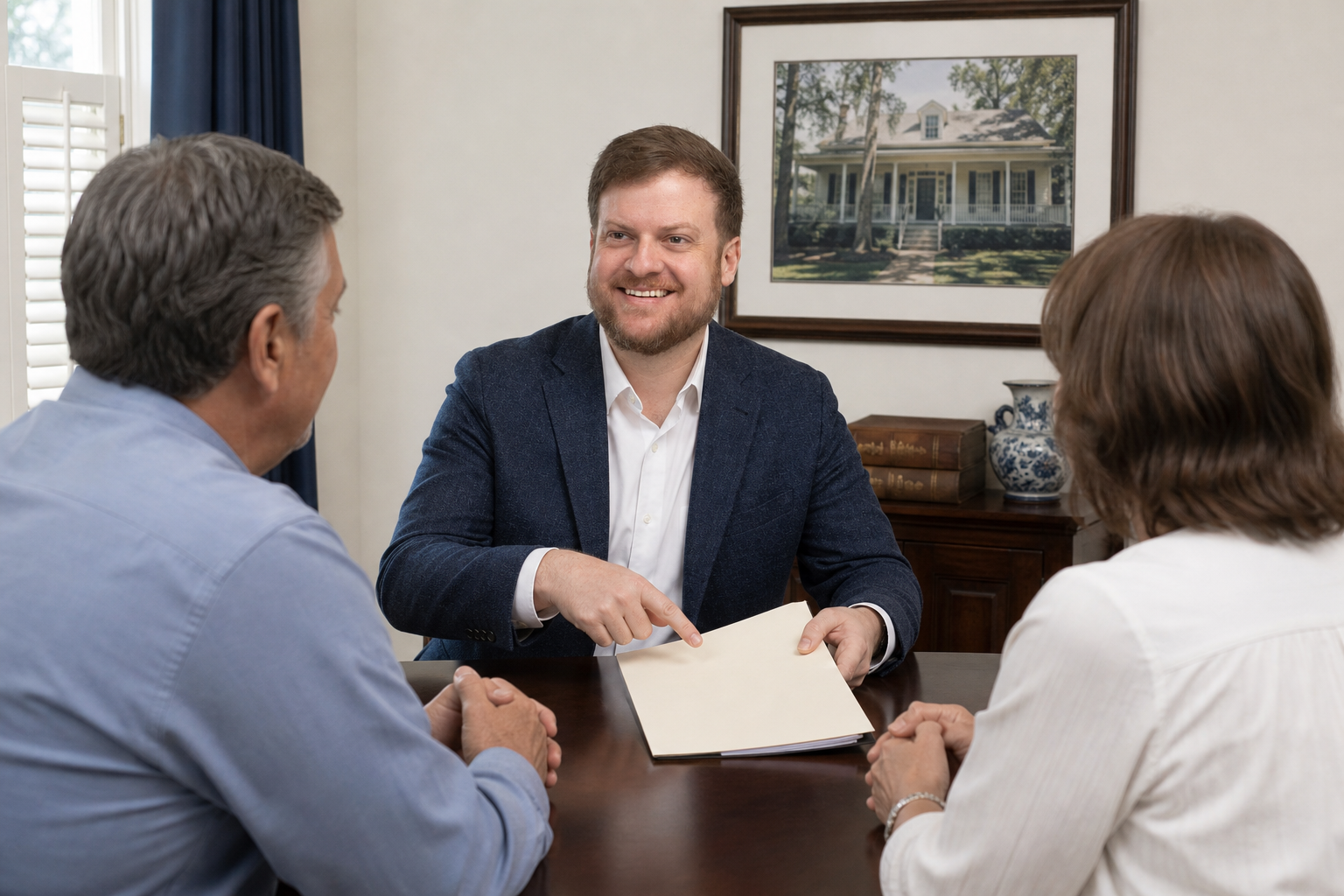 Louisiana attorney Morgan Field explains home ownership and Medicaid estate recovery to an older couple