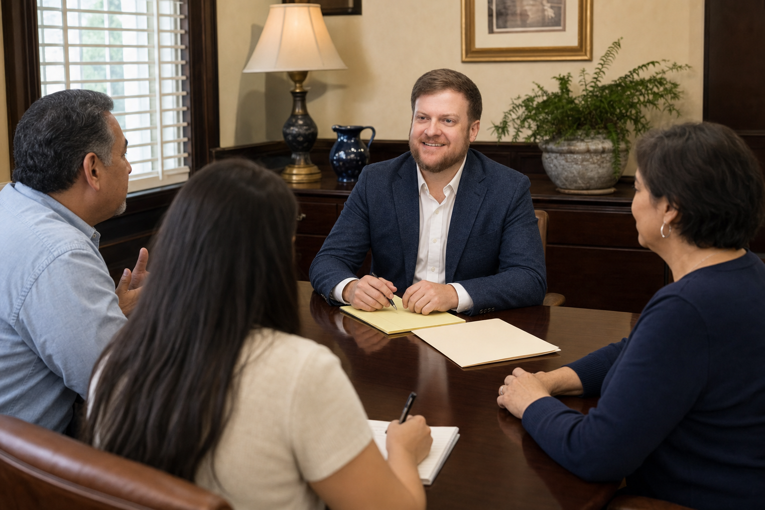 Baton Rouge estate disputes attorney meeting with family members about an inheritance