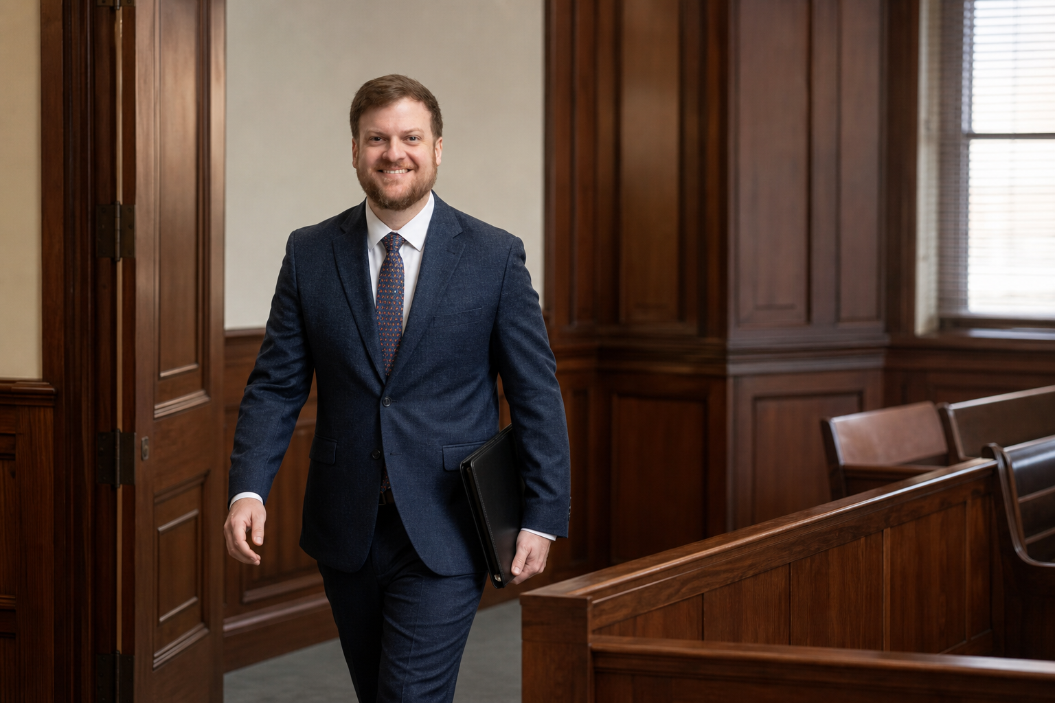 Louisiana succession litigation attorney Morgan Field organizes a trial binder in court
