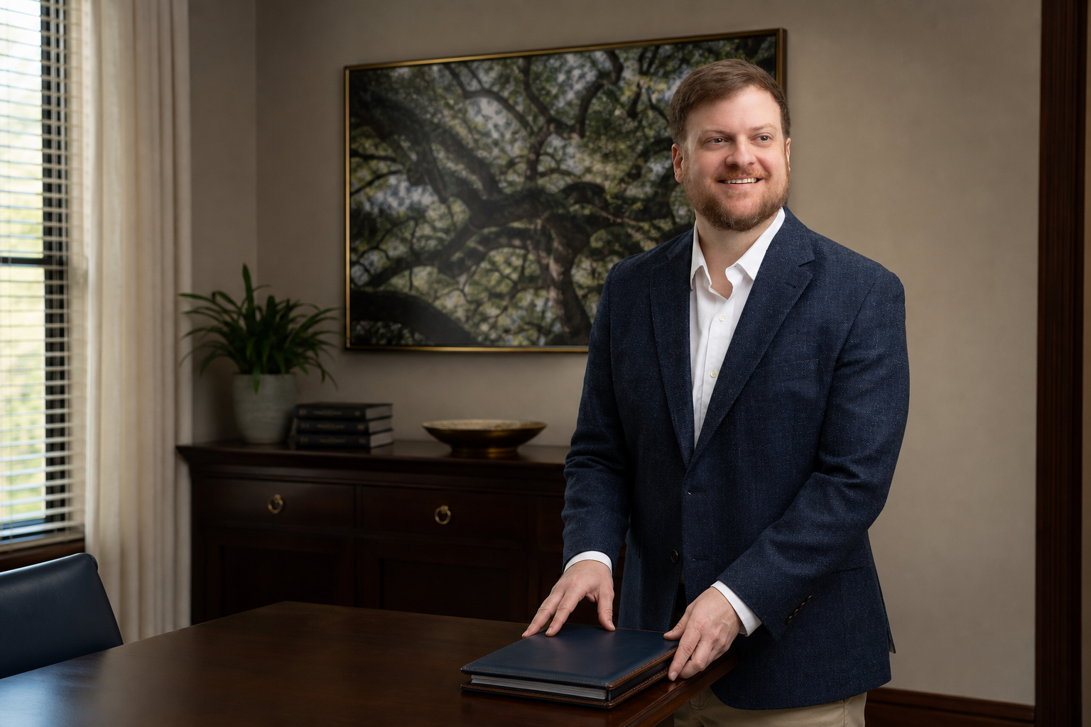 Morgan Field, managing attorney of Field Law, meeting with clients in Baton Rouge