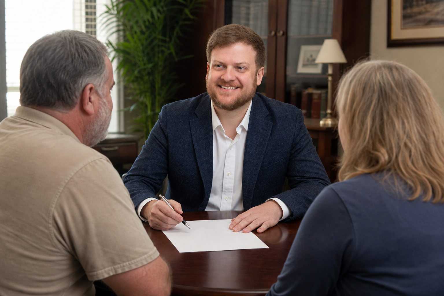 Morgan Field discussing a trust with a Prairieville couple