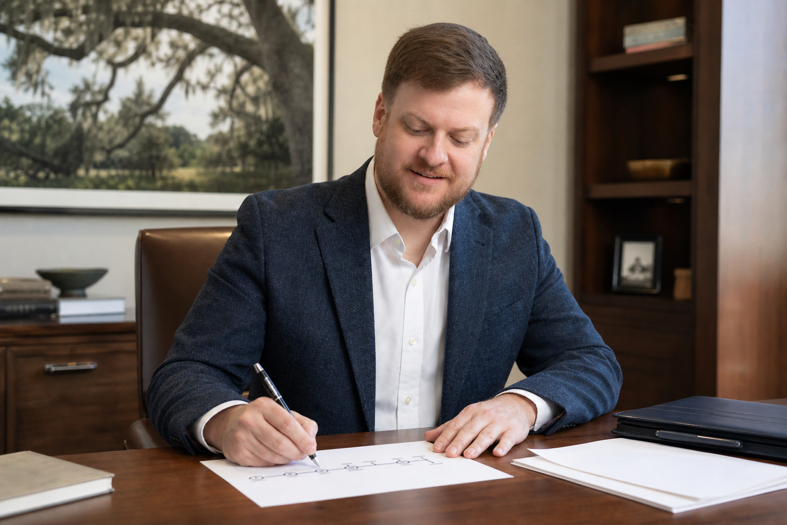 Louisiana estate attorney Morgan Field reviews a legal timeline for a professional referral